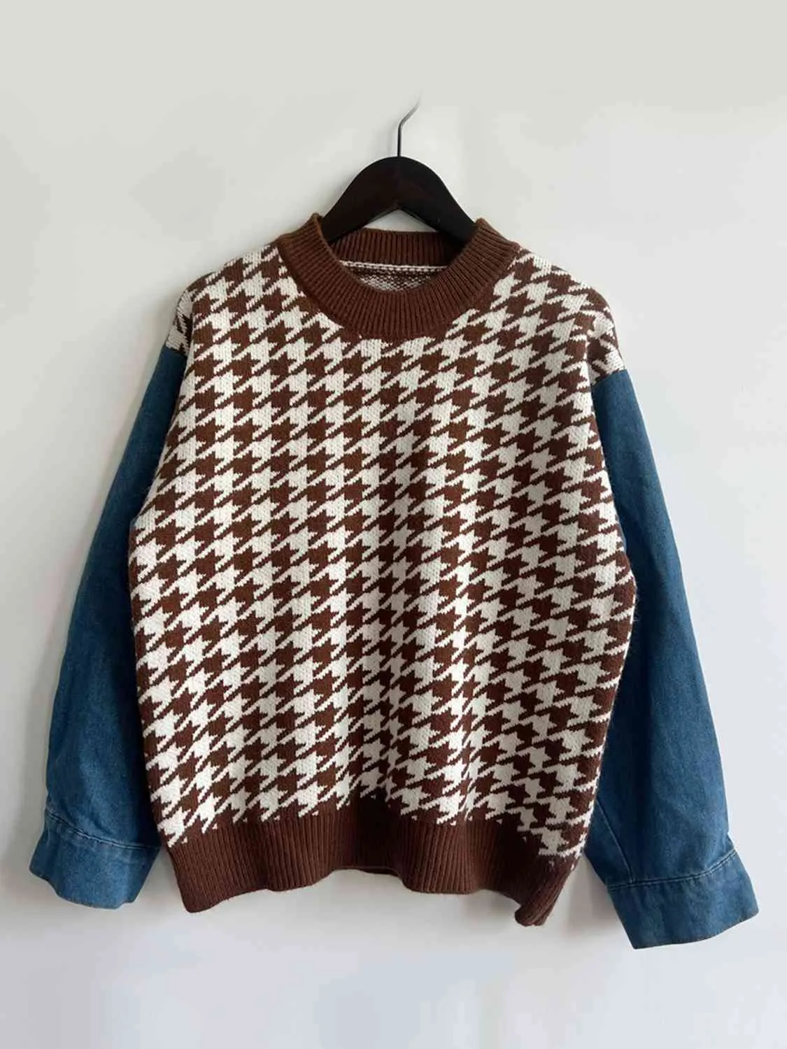 Hazel Blues® |  Houndstooth Denim Sleeve Sweater