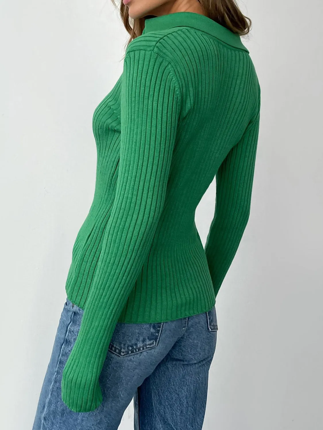 Hazel Blues® |  Johnny Collar Rib-Knit Top