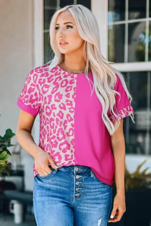 Hazel Blues® |  Leopard Two-Tone Round Neck Tee