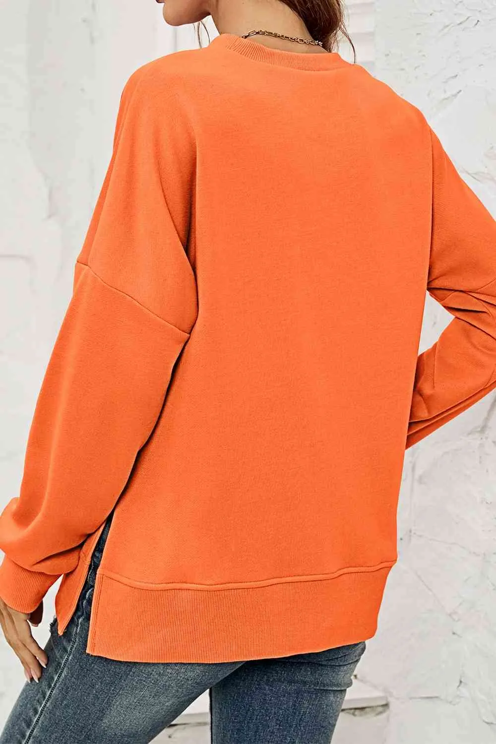 Hazel Blues® |  Round Neck  Dropped Shoulder Slit Sweatshirt