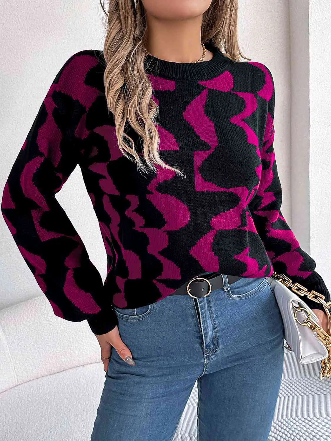 Hazel Blues® |  Round Neck Long Sleeve Sweater