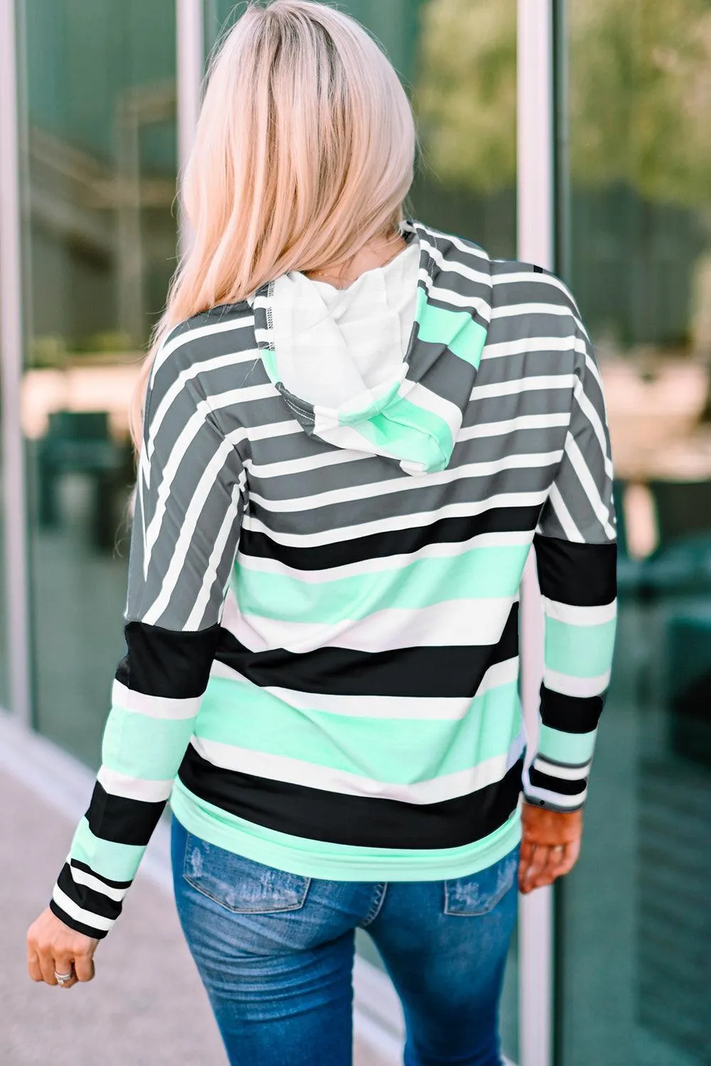 Hazel Blues® | Striped Drawstring Detail Long Sleeve Hoodie