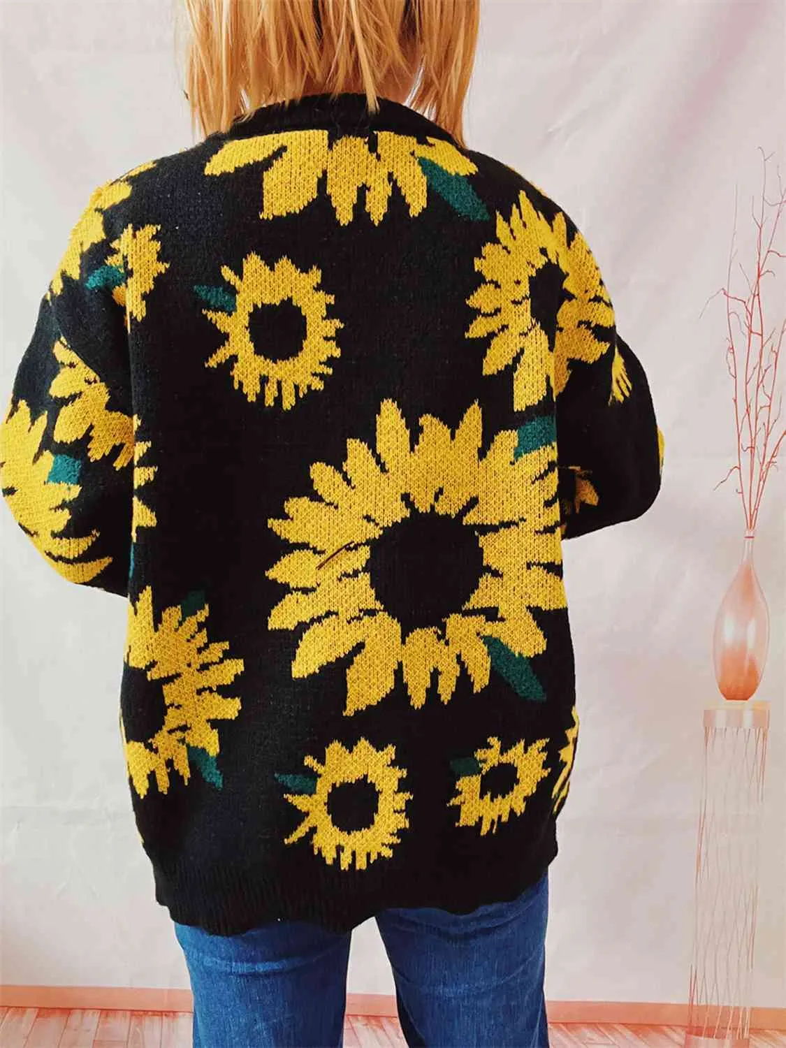 Hazel Blues® |  Sunflower Dropped Shoulder Long Sleeve Sweater
