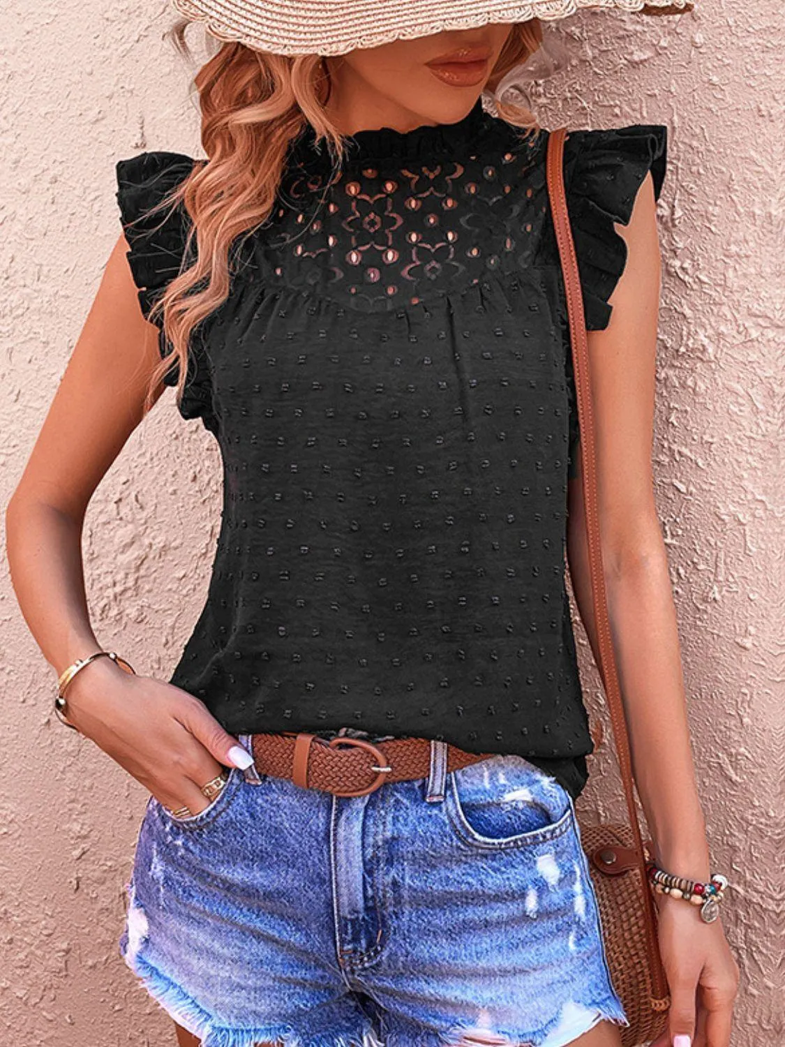 Hazel Blues® | Swiss Dot Butterfly Sleeve Top