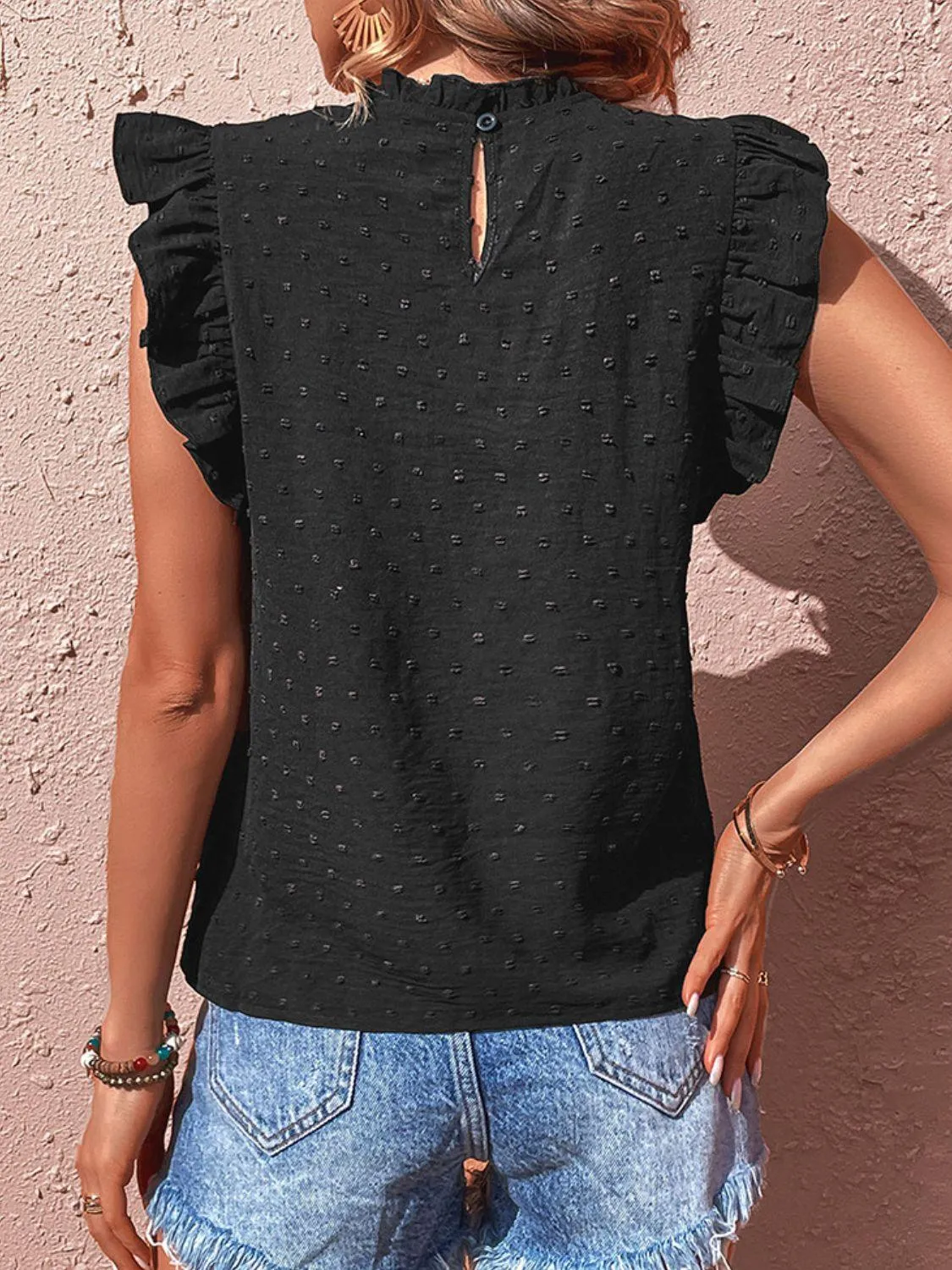 Hazel Blues® | Swiss Dot Butterfly Sleeve Top