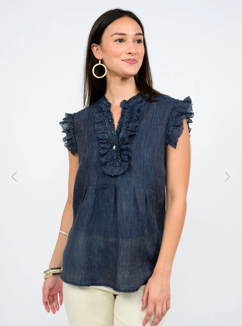 Ivy Jane | Striped Ruffle Top | Navy
