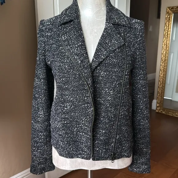 J. Crew Black and White Tweed Moto Jacket black and white New No Tag size 4