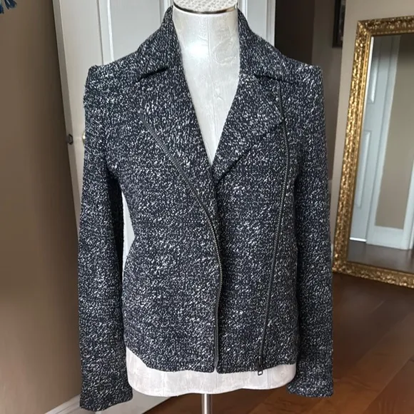 J. Crew Black and White Tweed Moto Jacket black and white New No Tag size 4