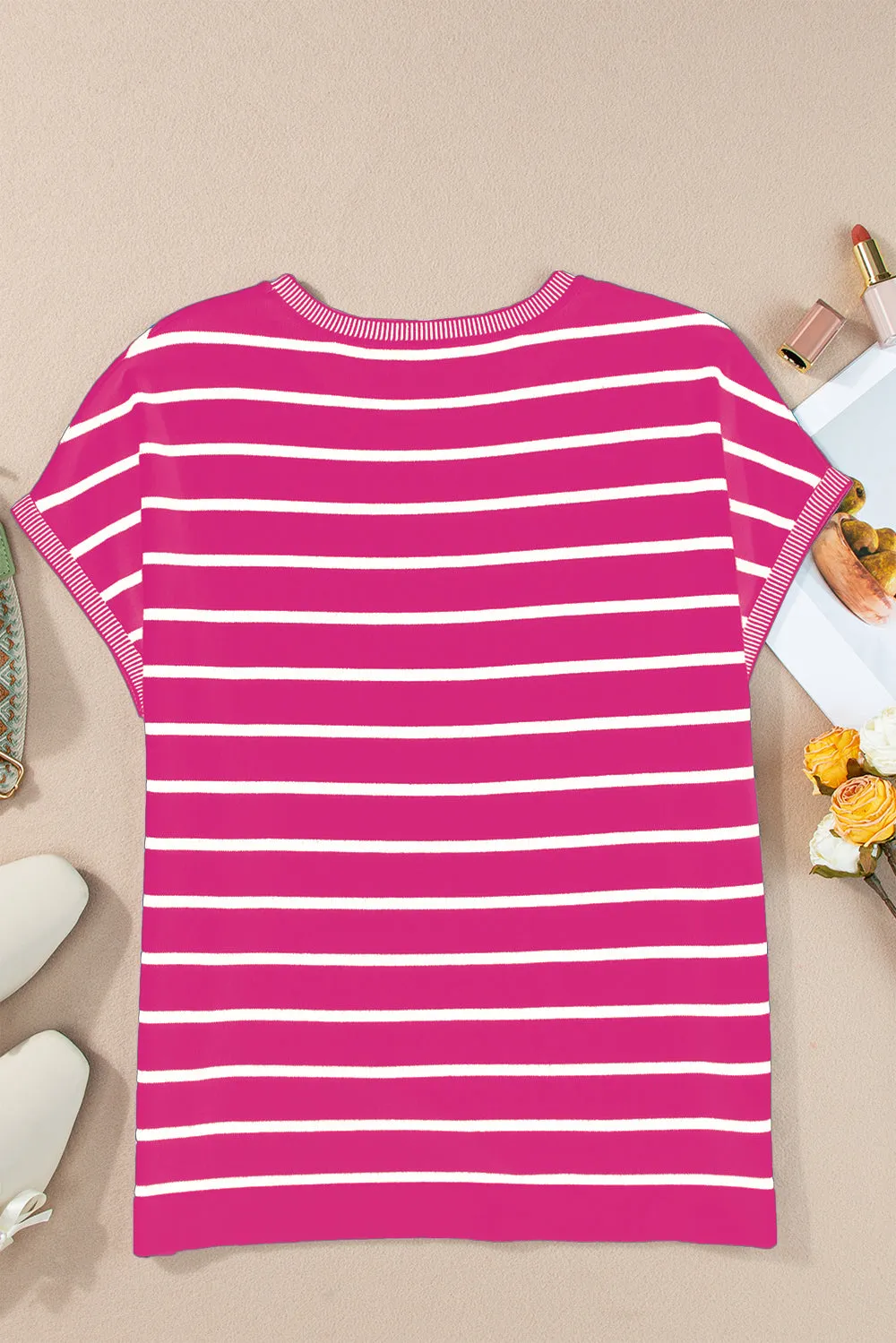 Jaclyn Striped Round Neck Cap Sleeve Knit Top