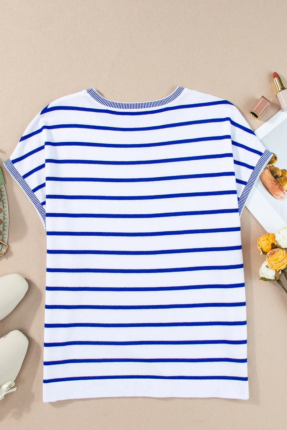 Jaclyn Striped Round Neck Cap Sleeve Knit Top