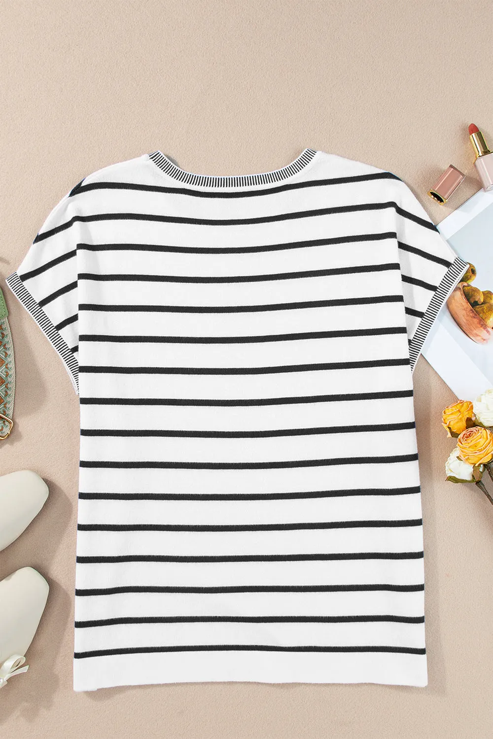 Jaclyn Striped Round Neck Cap Sleeve Knit Top