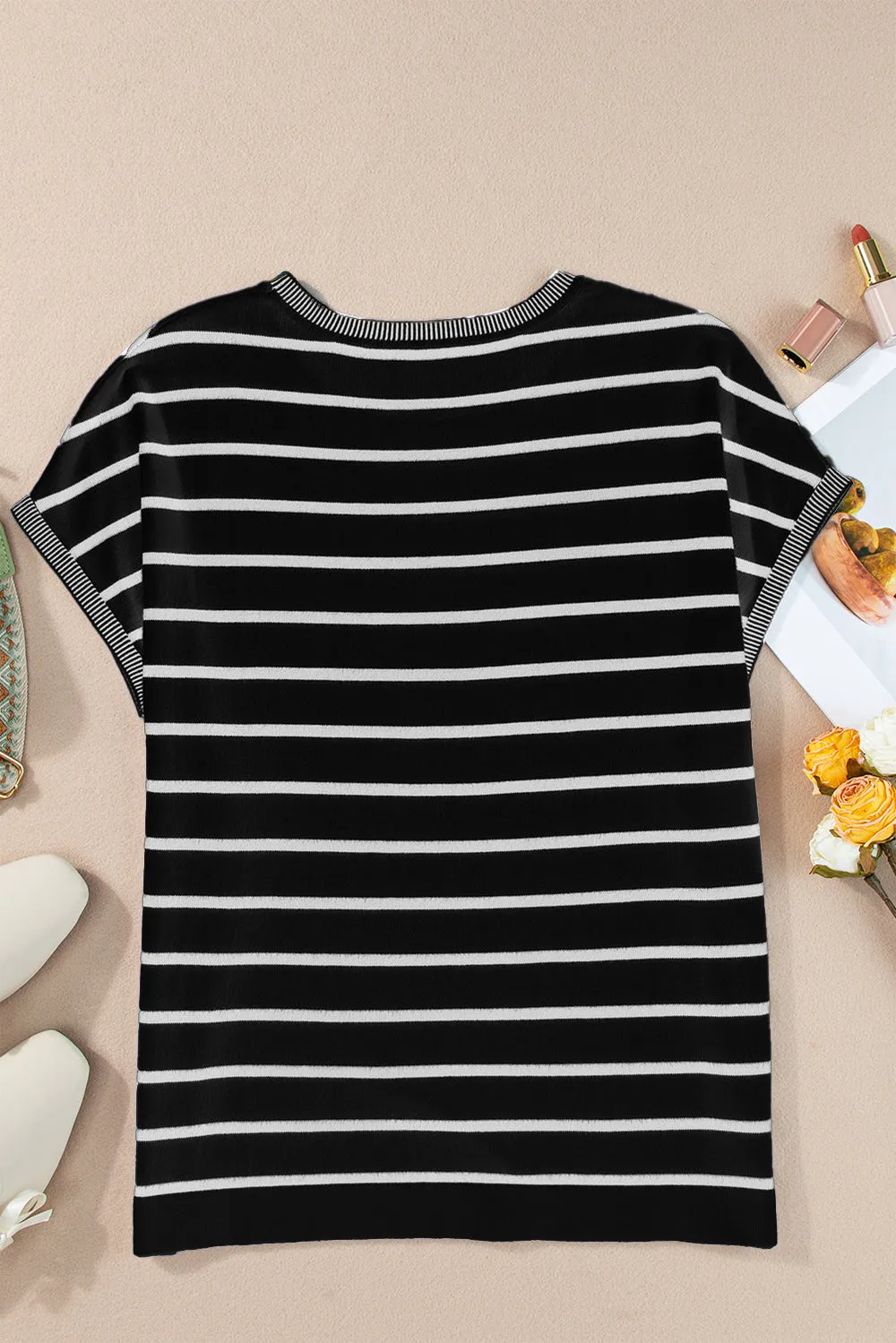 Jaclyn Striped Round Neck Cap Sleeve Knit Top