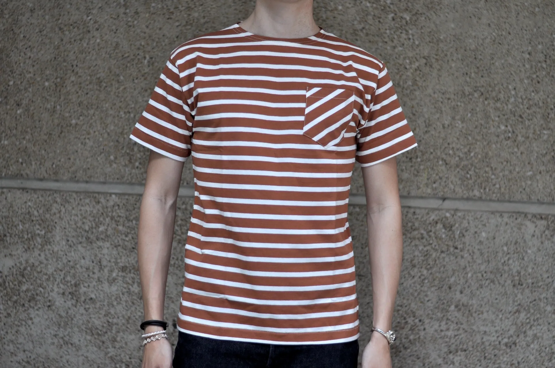 John Gluckow X Warehouse Co. 6oz "Deck" Loopwheeled Pocket Tee (Brown X Off White)