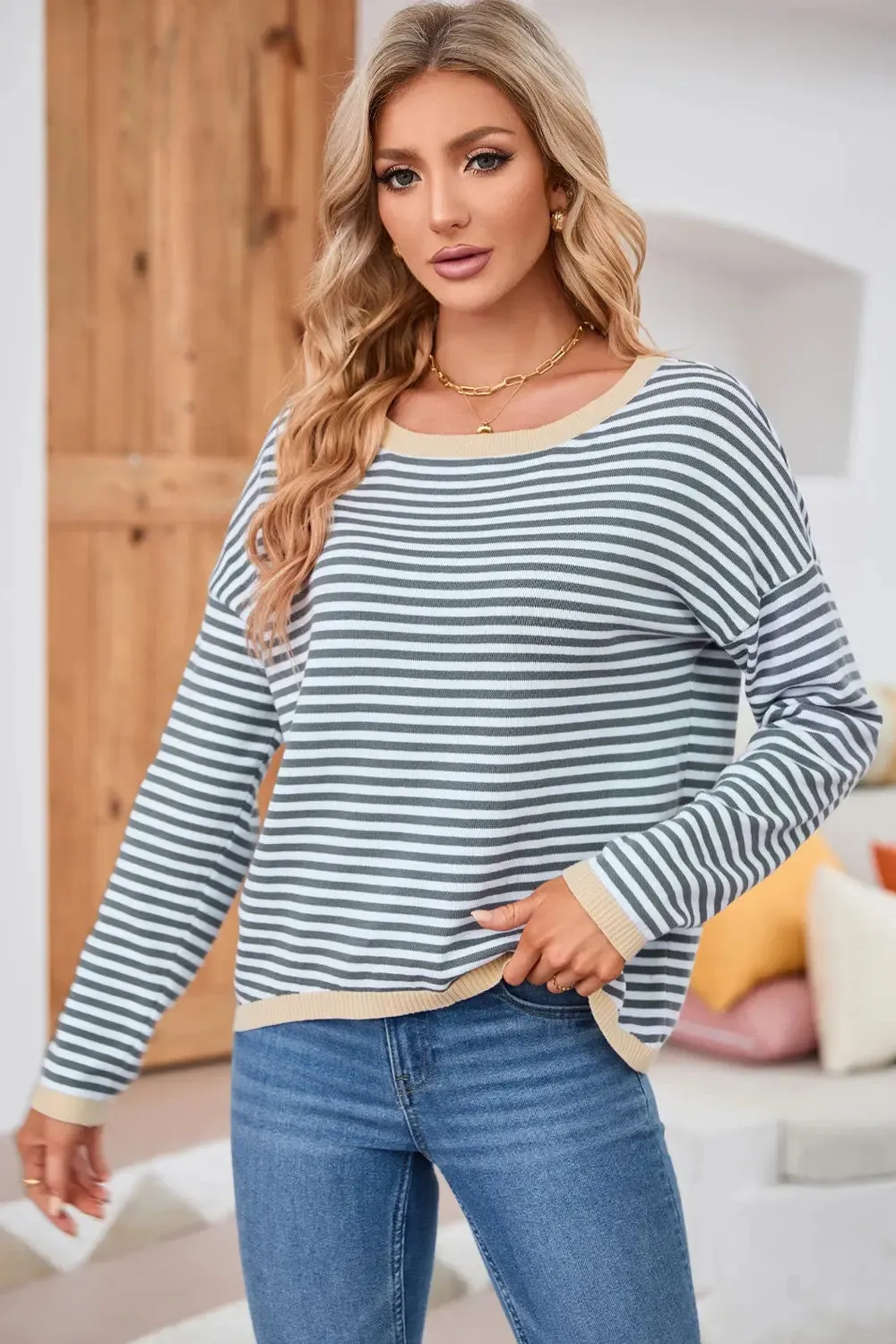 'Jolene' Striped Drop Shoulder T-Shirt