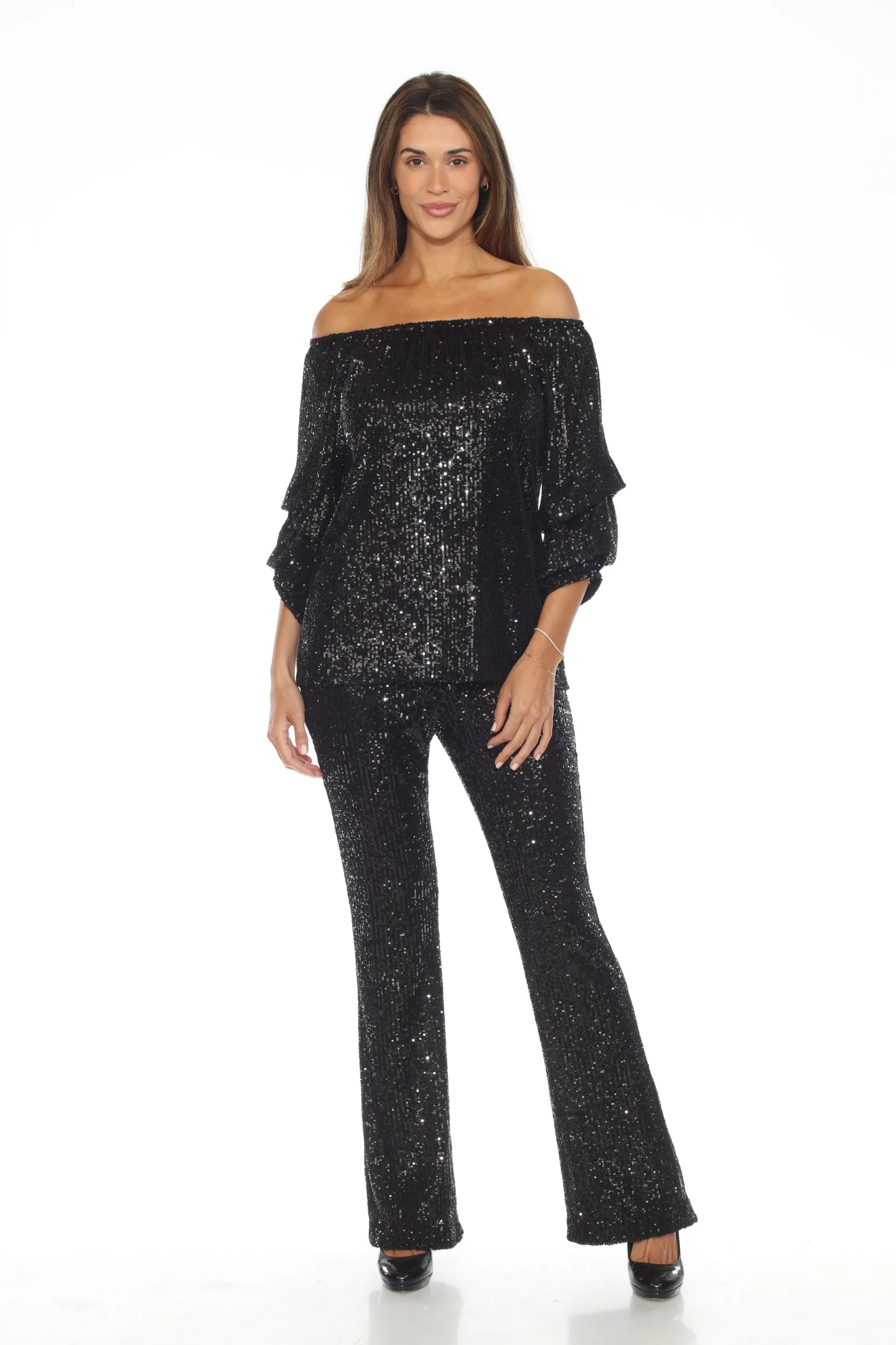 Joseph Ribkoff Black Sequined Off The Shoulder Top 244227