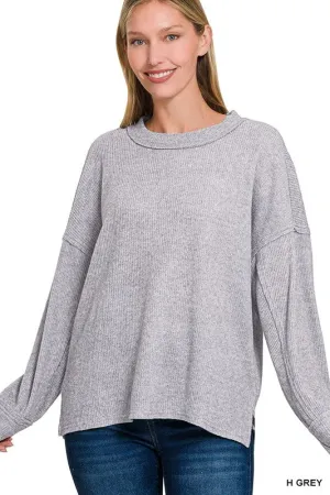 Karmine Brushed Hacci Top - Grey