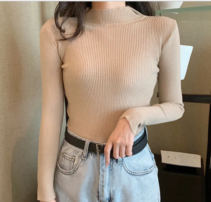 Khaki High Neck Full Sleeves Top