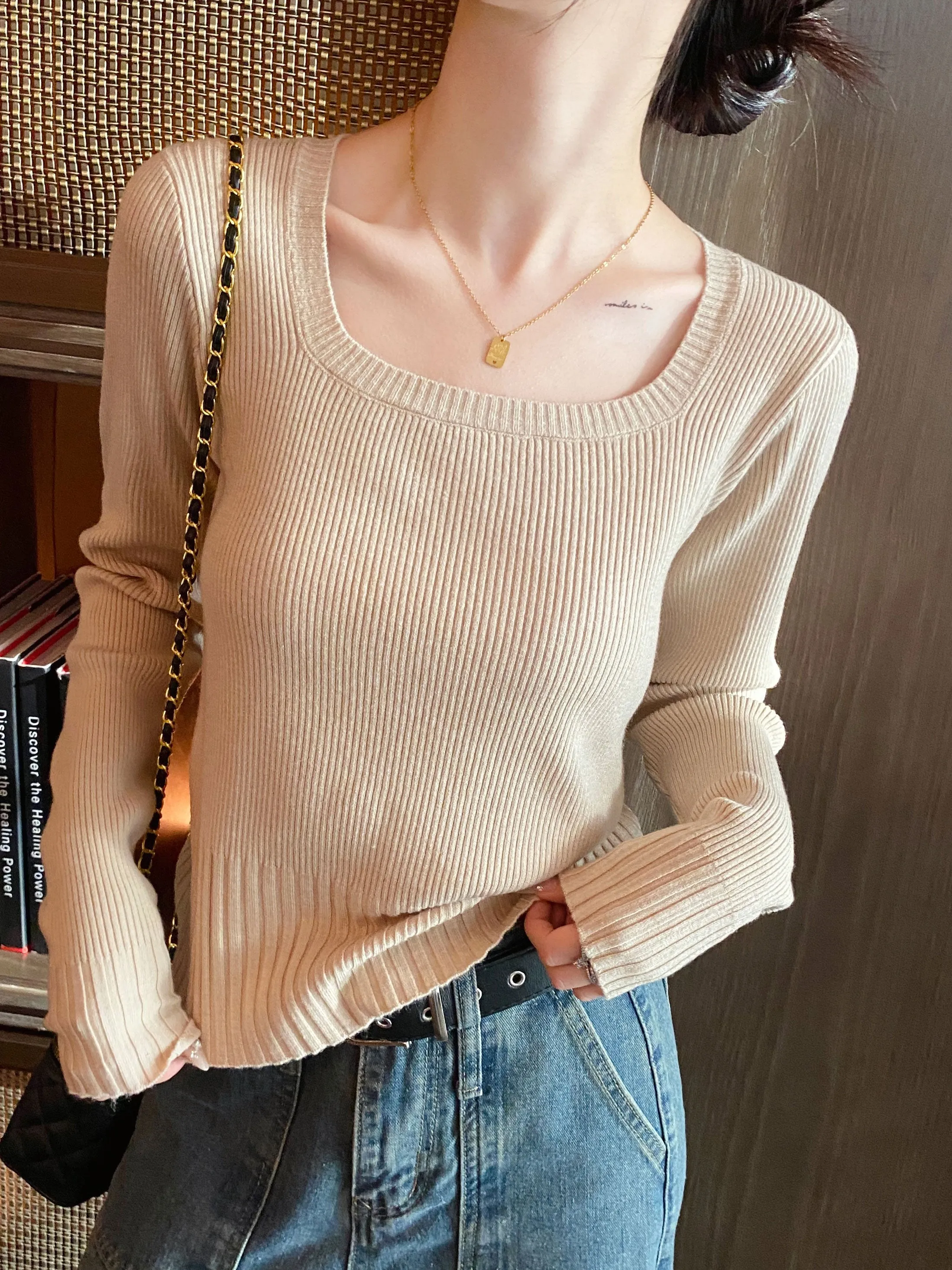 Khaki Scoop Neck Top
