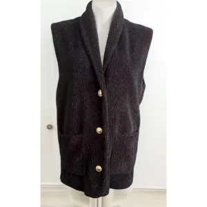 Kristen Blake Apres Women’s Long-Lined Sleeveless Cardigan Sherpa Vest - Charcoa