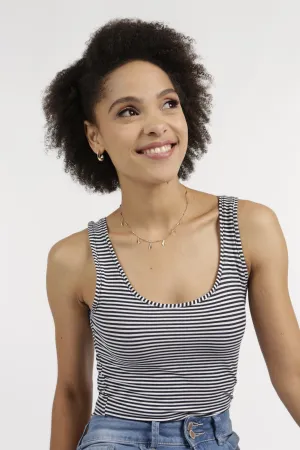 Ladies Cotton Lycra Stripe Tank - White/Navy