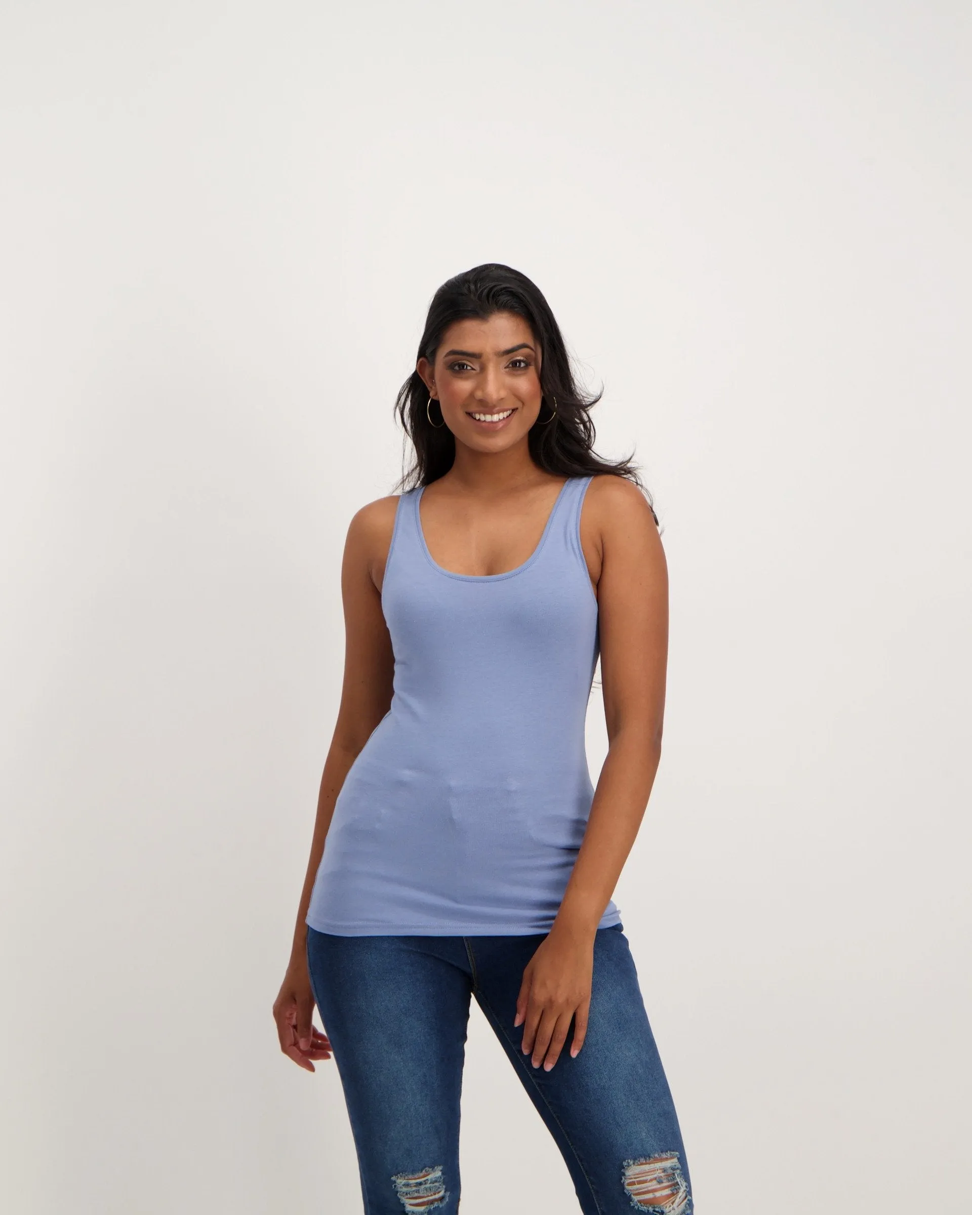 Ladies Cotton Lycra Tank - Blue