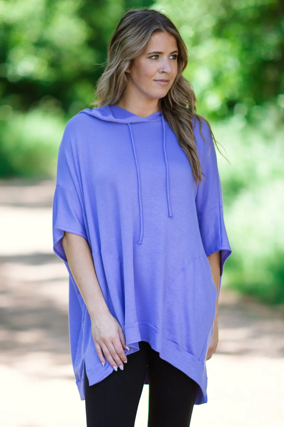 Lavender Drop Shoulder Hooded Top