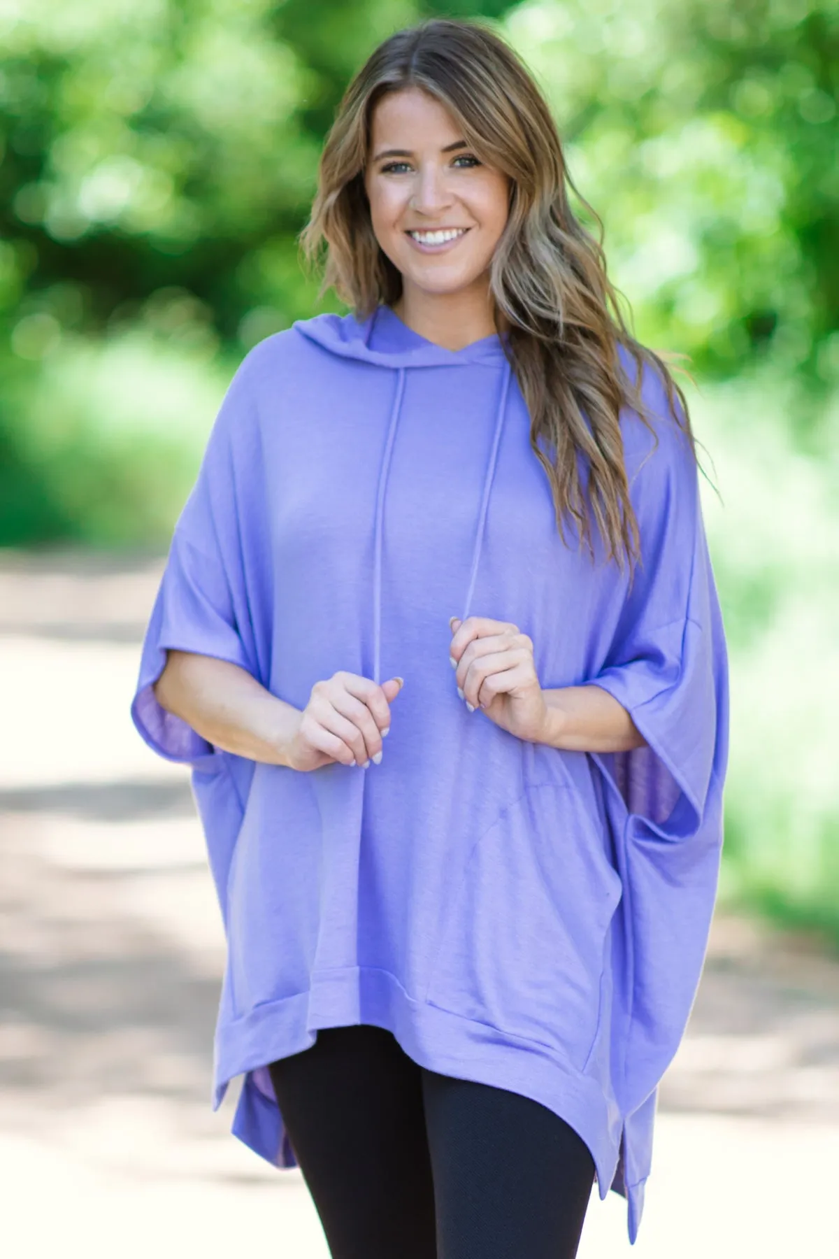 Lavender Drop Shoulder Hooded Top