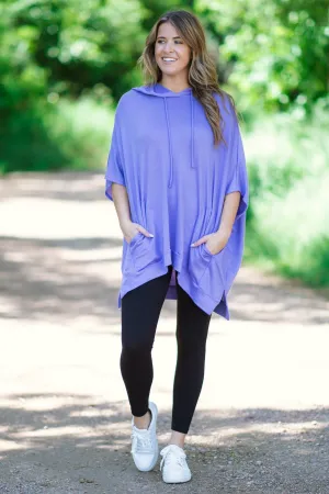 Lavender Drop Shoulder Hooded Top