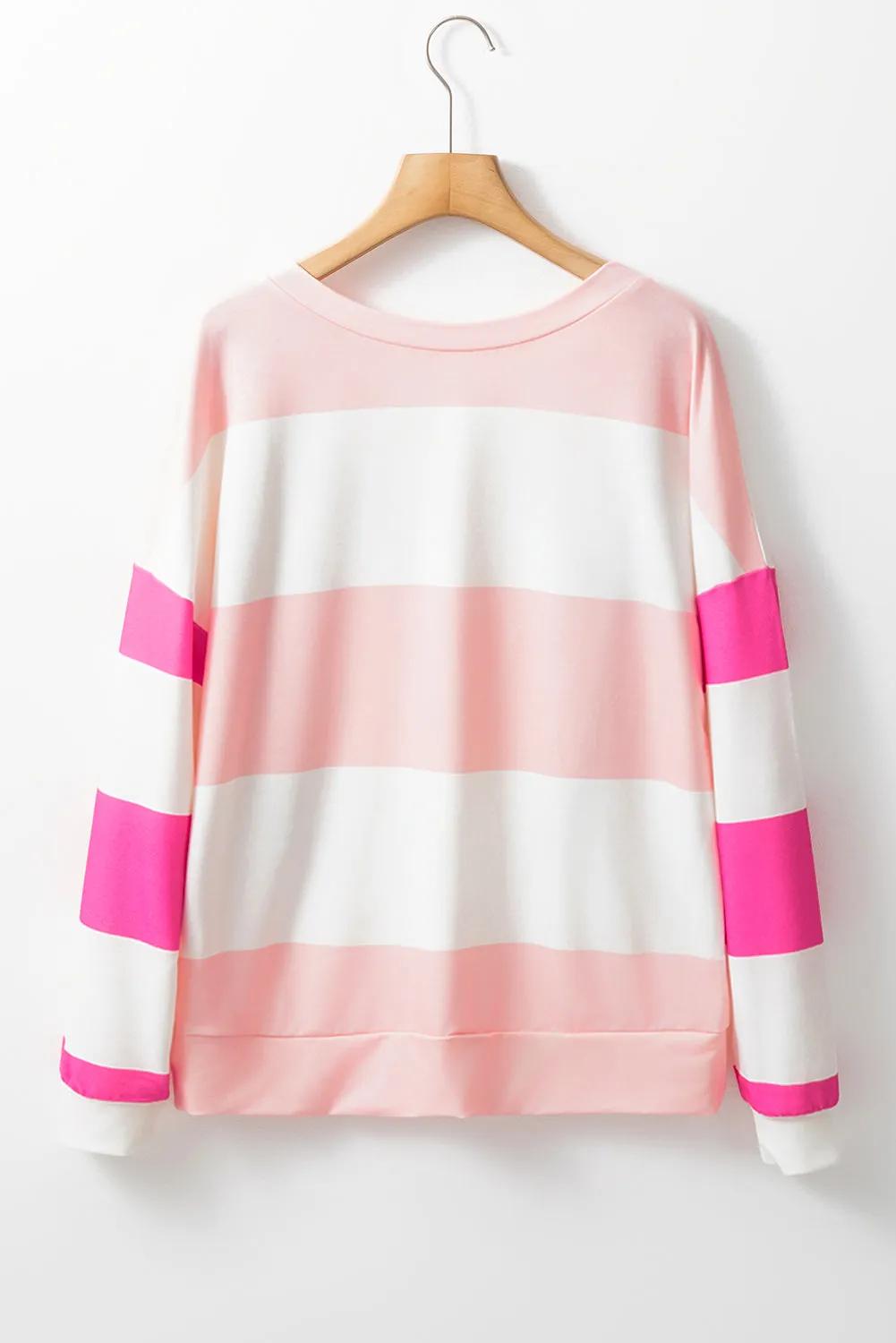 Light Pink Colorblock Striped Drop Shoulder Long Sleeve Top
