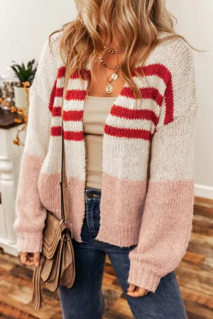 Light Pink Colorblock Striped Open Cardigan