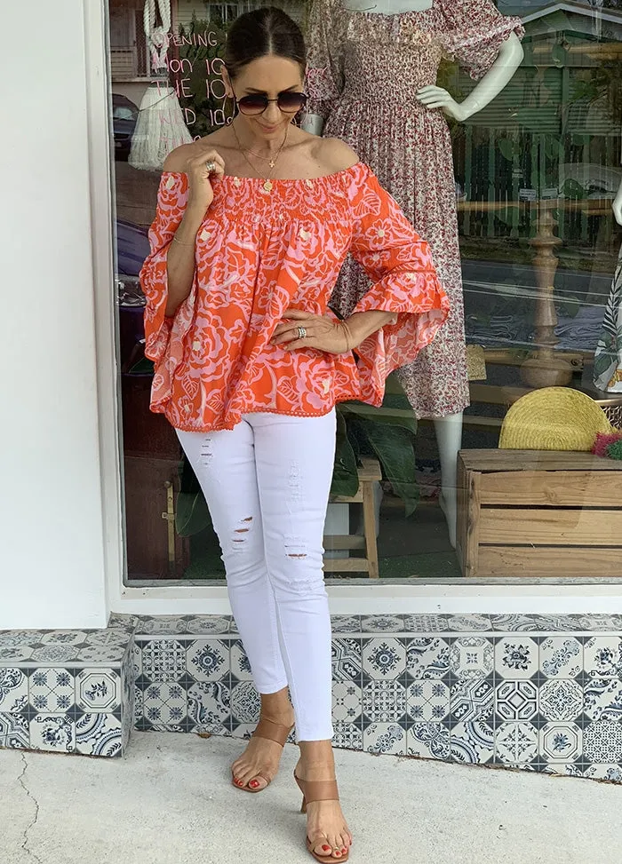 Lola Top - Orange and Pink Floral