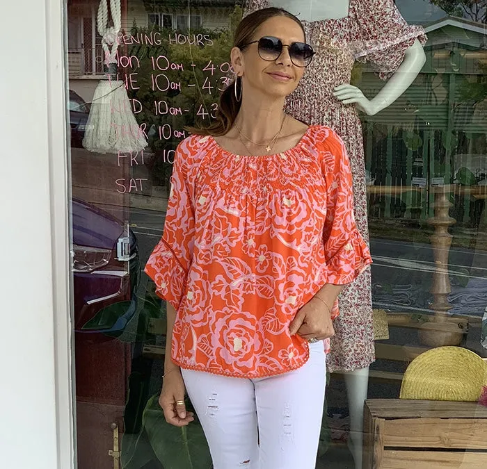 Lola Top - Orange and Pink Floral