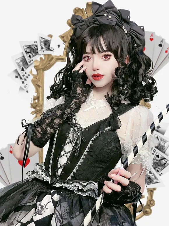 Lolita Corset For Women Black Ruffles Polyester