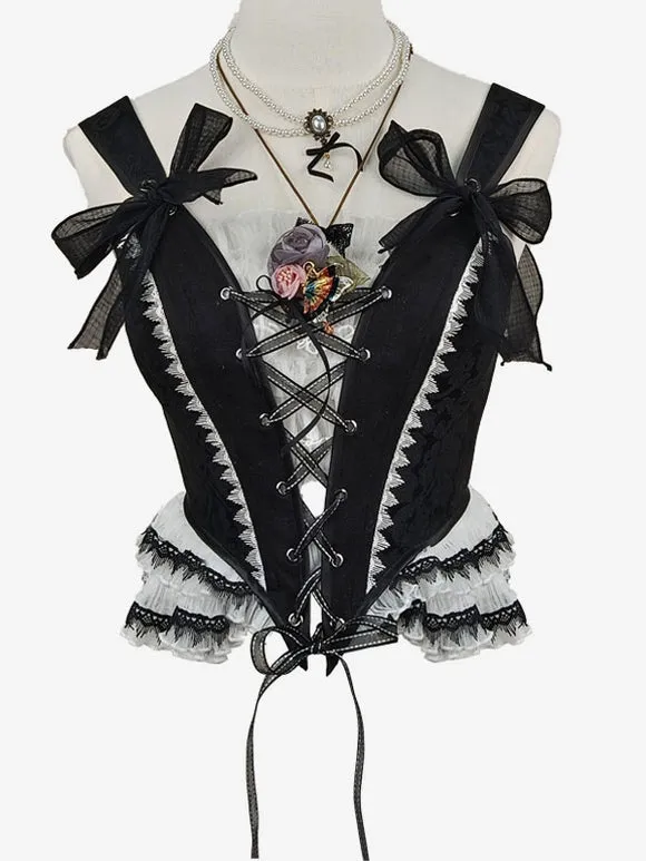Lolita Corset For Women Black Ruffles Polyester