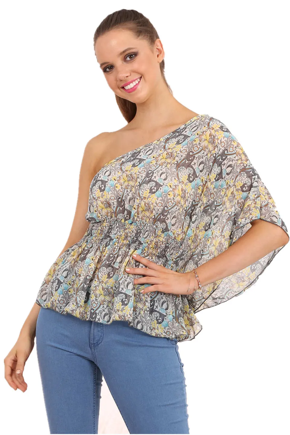London chiffon top in grey print