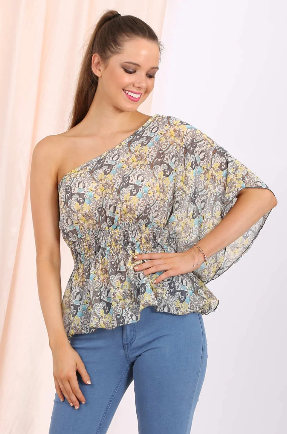 London chiffon top in grey print