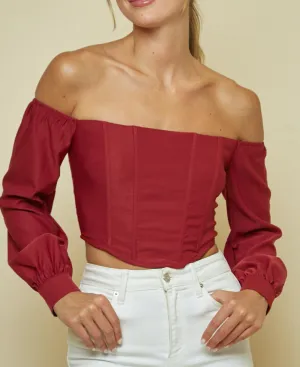 Long Sleeve Corset Off the Shoulder Crop Top