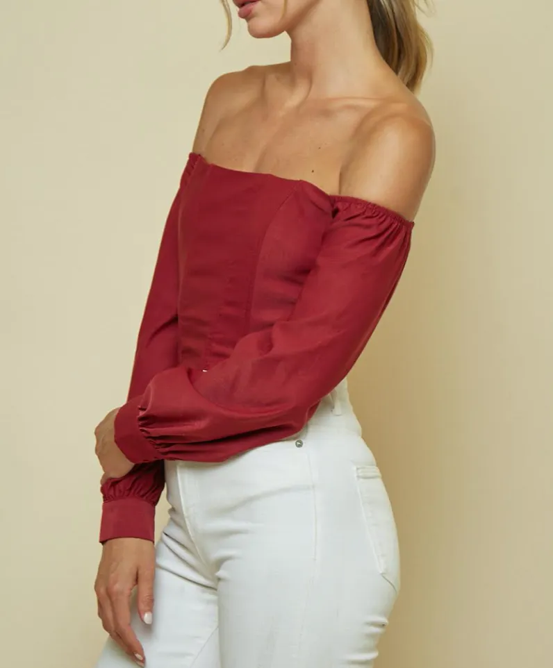 Long Sleeve Corset Off the Shoulder Crop Top