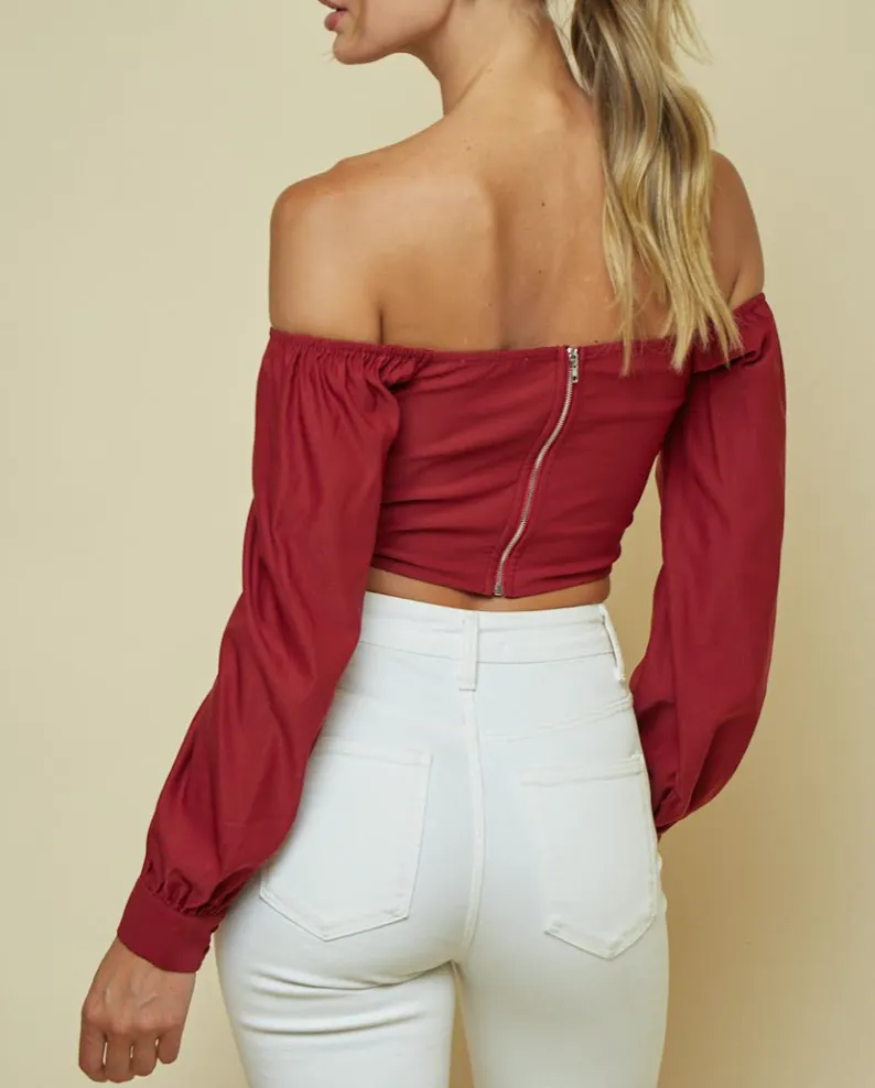 Long Sleeve Corset Off the Shoulder Crop Top