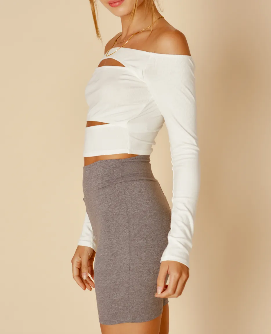 Long Sleeve Off the Shoulder Cut Out Crop Top