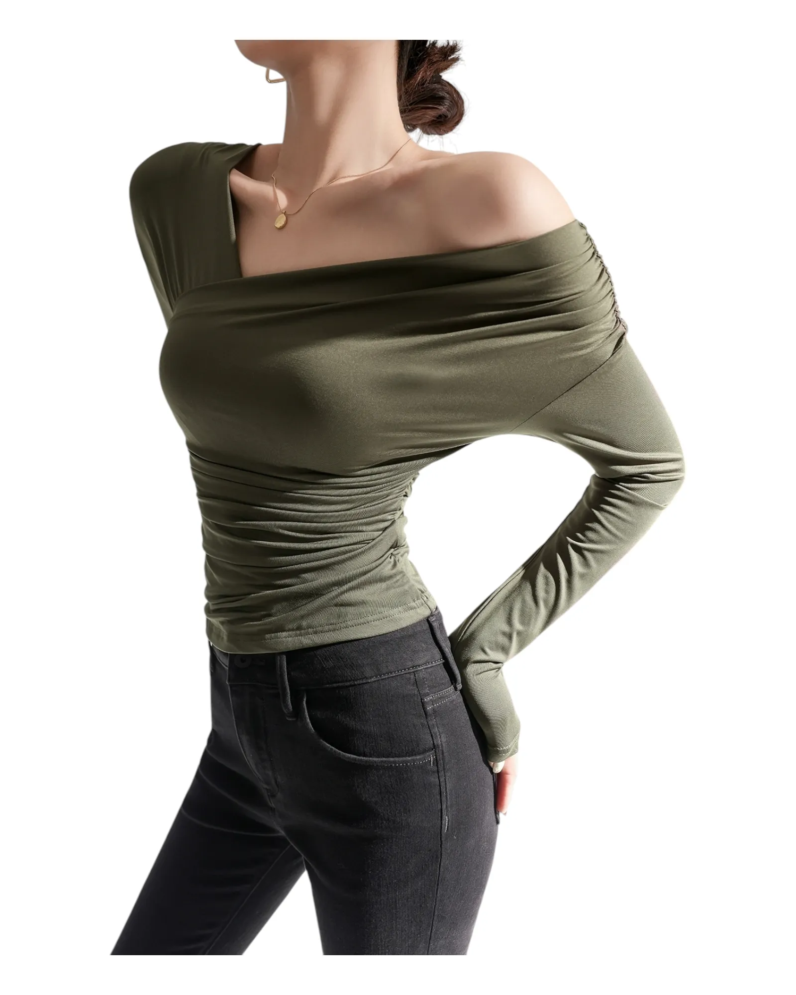 Long-Sleeved Top with One Off-The-Shoulder Sleeve
