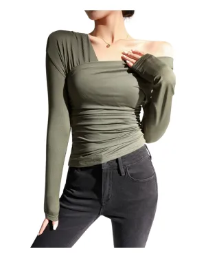 Long-Sleeved Top with One Off-The-Shoulder Sleeve
