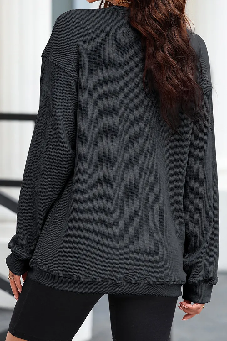 Love You Lots Heart Sequin Round Neck Pullover