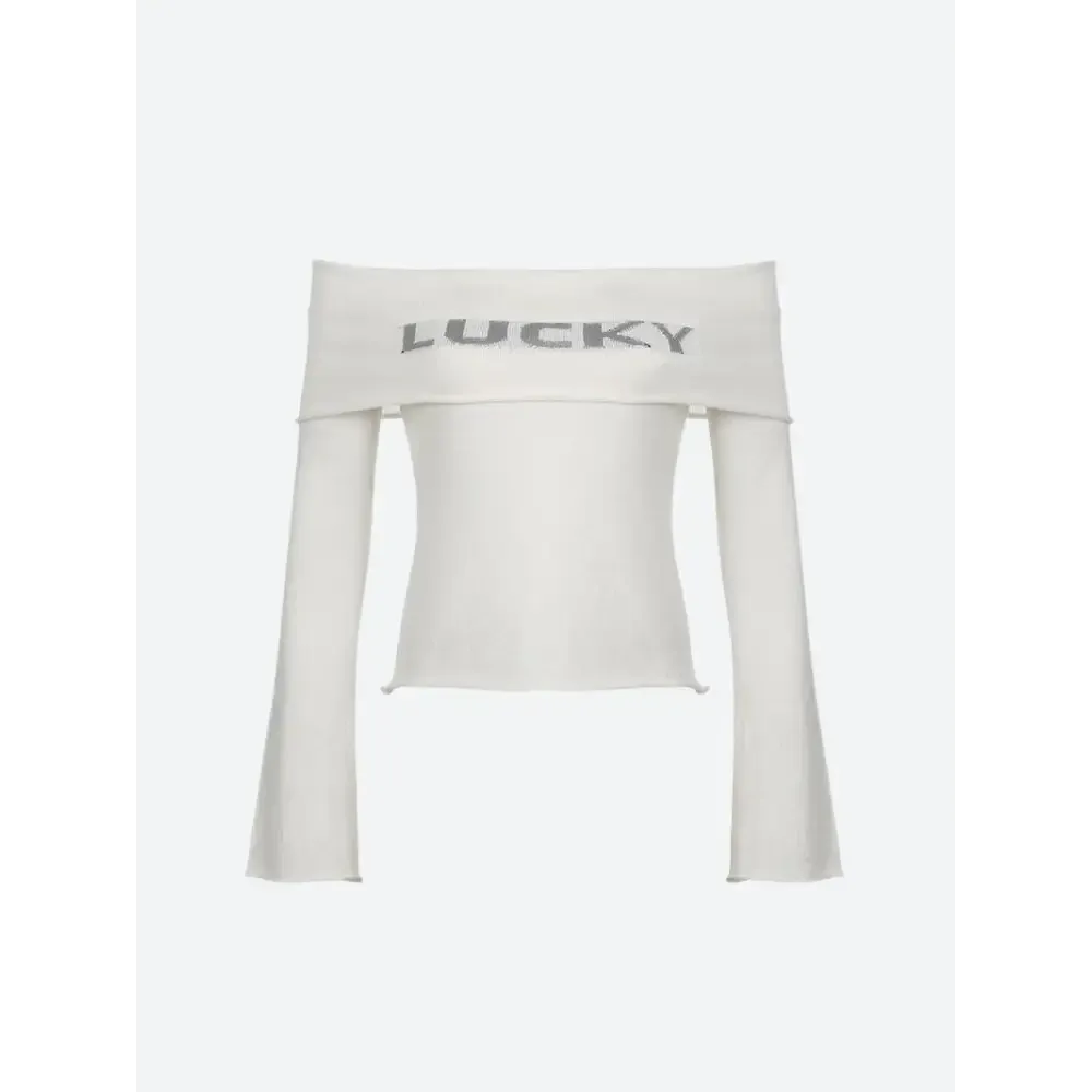 Lucky Girl Y2K Off Shoulder Knit Top for Cozy Streetwear Style