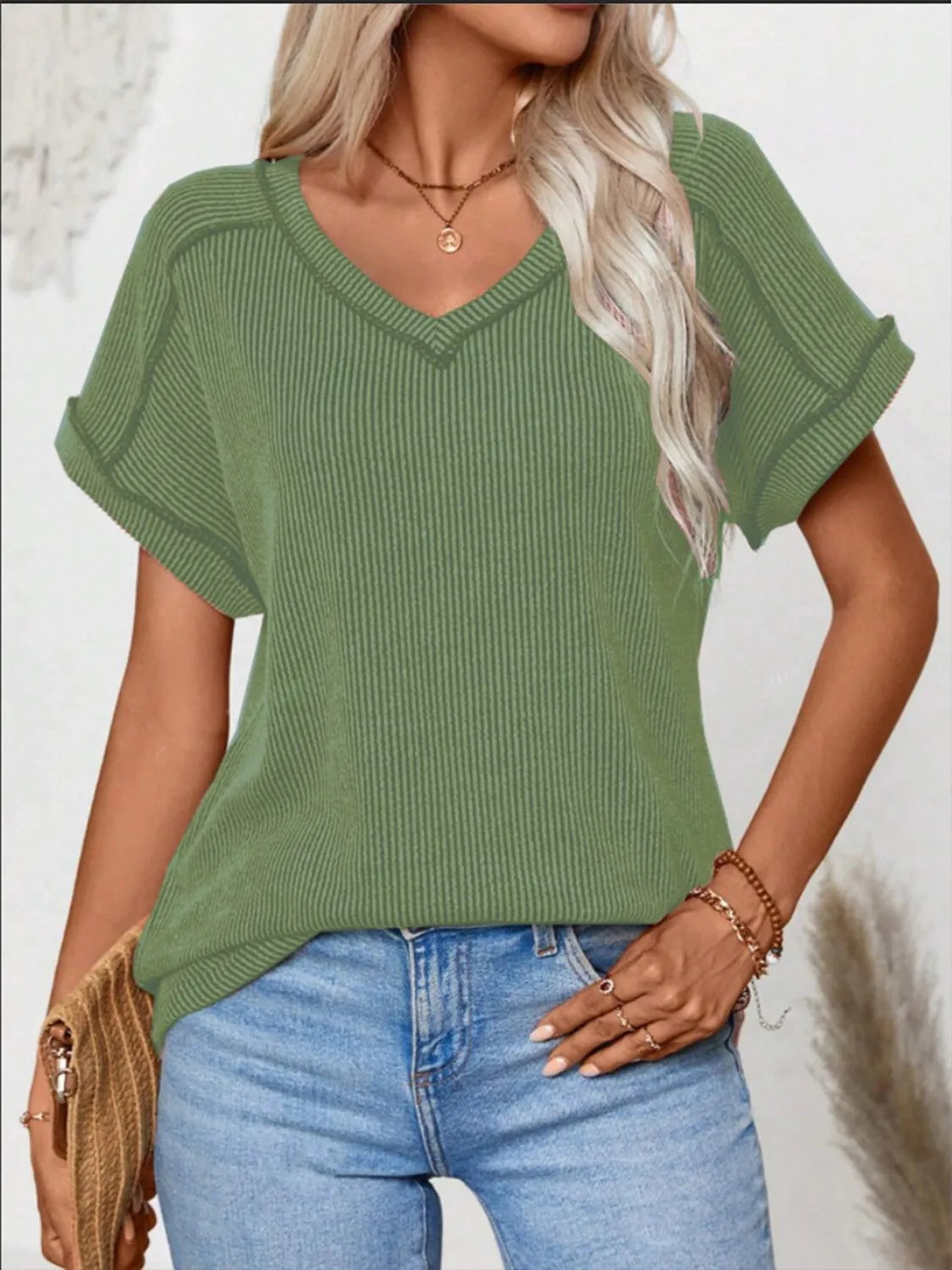 Lulu Exposed Seam V-Neck Short Sleeve Top