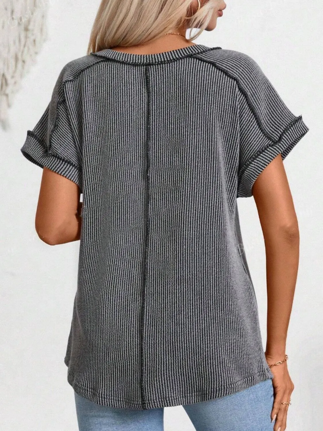 Lulu Exposed Seam V-Neck Short Sleeve Top