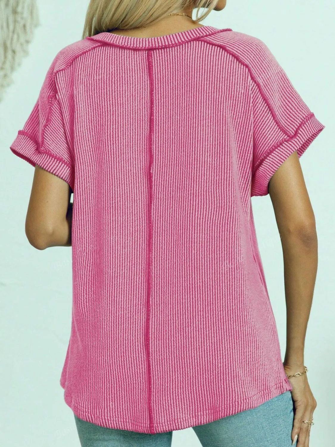 Lulu Exposed Seam V-Neck Short Sleeve Top