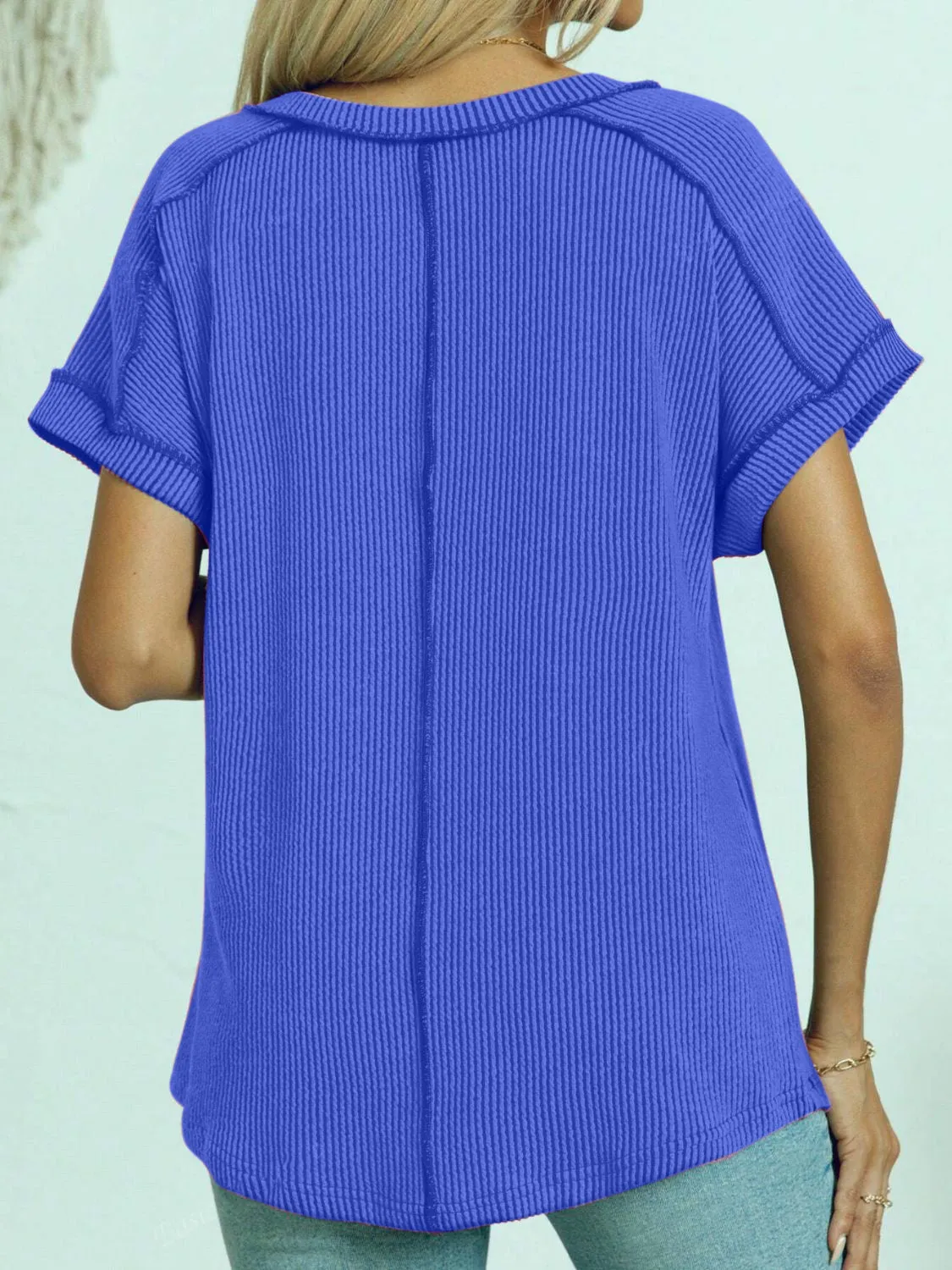 Lulu Exposed Seam V-Neck Short Sleeve Top