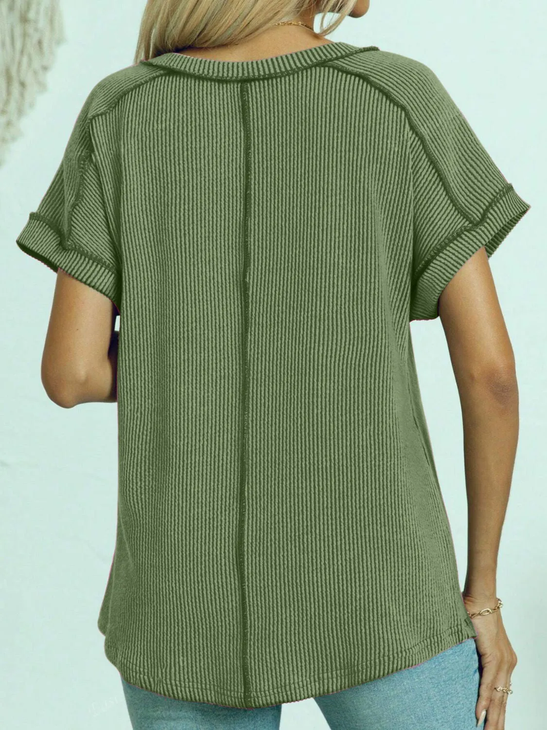 Lulu Exposed Seam V-Neck Short Sleeve Top