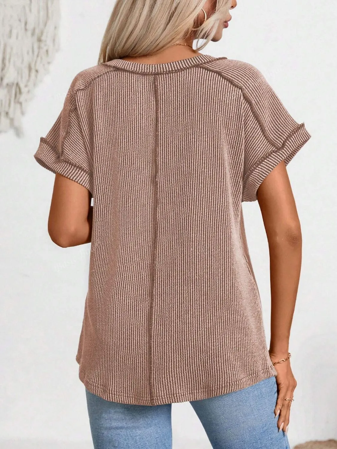 Lulu Exposed Seam V-Neck Short Sleeve Top